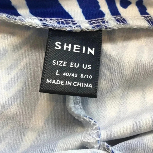 Shein Womens Blue And White Abstract Print Wide Leg Casual Pants Size Large - Picture 4 of 9